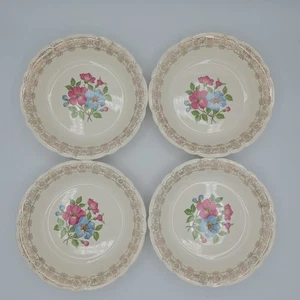 French Saxon China 22k Blossomtime 7.5 Inch Diameter Gold Bowls Set Of 4 Set 3 - Picture 1 of 10