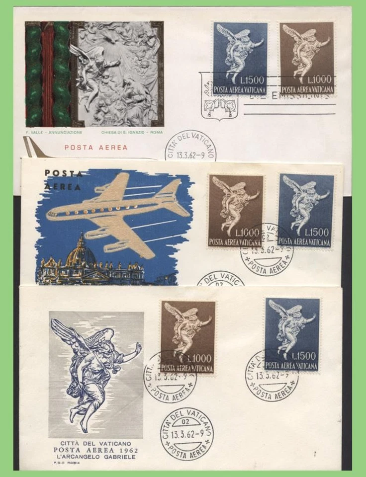 Vatican 1985 Angel Gabriel, Airmail sets on three different First Day Covers - Image 1 of 1