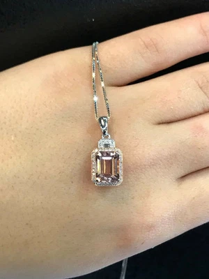 1.7ct Natural Peach Morganite Diamond Halo Pendant 14k Solid White Gold NO CHAIN - Image 1 of 4