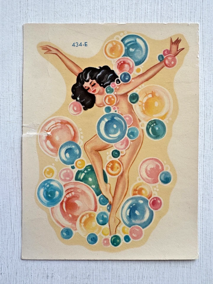 Calcomanía vintage Meyercord 434-E Pinup Girl con burbujas Foto 1 de 2