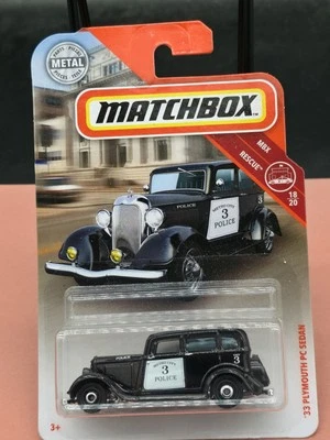 2019 Matchbox 45/100 MBX Rescue 18/20 '33 PLYMOUTH PC SEDAN Black w/Chrome HubSp - Image 1 of 2