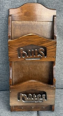 Vintage Wooden Wall Mounted Mail Organizer And Key Holder - Image 1 of 4