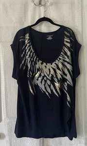 Lane Bryant Tee Shirt Top Women’s Gold Metallic Design Plus Size 22 24 - Picture 1 of 7