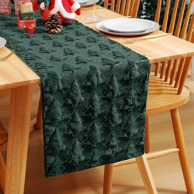 Christmas Tree Faux Fur Table Runner 13 x 72 Inch,Christmas Dining Table Runn... - Image 1 of 4