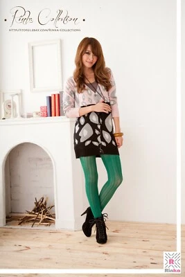 Medias de ganchillo/red/pointelle (patrón de rayas adornado-verde sombreado) Foto 1 de 4