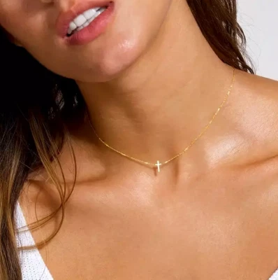 Колье крест подвеска ожерелье 14K золото покрытием цепочка веры ювелирных изделий женщин золото - Изображение 1 из 4