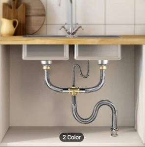 Kitchen Double Sink Drainage Pipe kit Sink Basin Drain Hose Sewer Pipe Plumbing - Picture 1 of 13