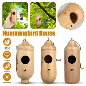 Wooden Brown Hummingbird House Bird Feeder Outdoor Garden Patios Hangings Decor - Picture 1 of 12