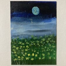 ACEO ORIGINAL PAINTING Mini Collectible Art Card Night In Yellow Flower Garden