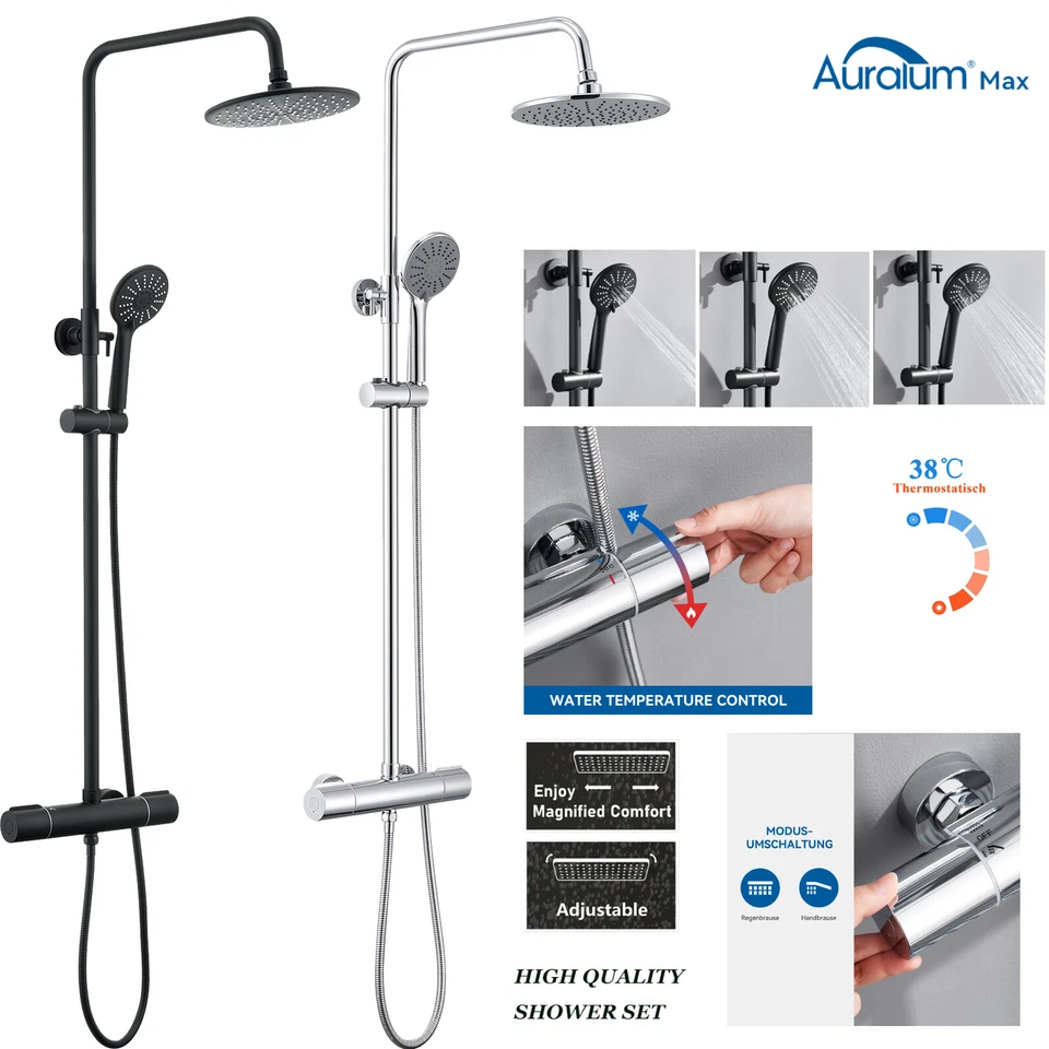 Duschsystem mit Thermostat Regendusche Duschset Handbrause Duscharmatur Dusche - Bild 1 von 1