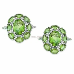 Natural Peridot Gemstone with 925 Sterling Silver Cufflink #2464 - Picture 1 of 3