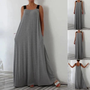 Damen Übergröße Maxikleid Sommerkleid Ärmellos Freizeitkleid Baggy Strandkleid - Bild 1 von 12
