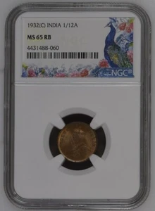 1932(C) 1/12 Anna KG V British India - NGC Graded MS 65 RB - Picture 1 of 2