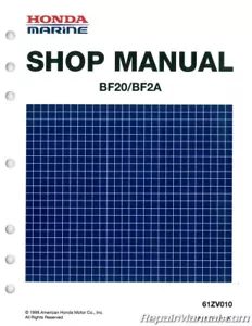 Honda BF20 BF2A Marine Manual de taller : 61ZV010 - Imagen 1 de 1