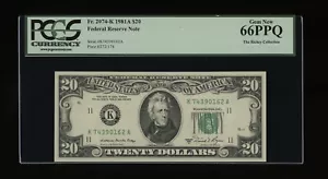 DBR 1981-A $20 FRN Dallas Gem Fr. 2074-K PCGS 66 PPQ Serial K74390162A - Picture 1 of 2