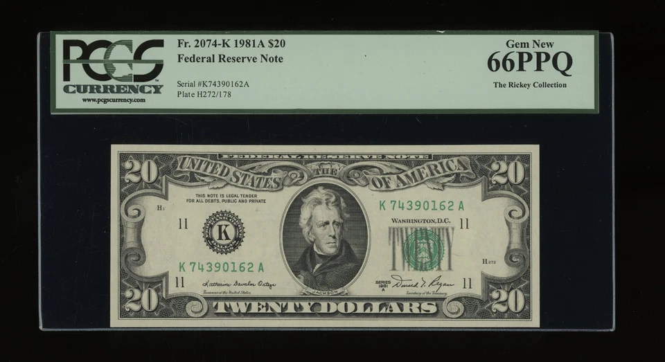 DBR 1981-A $20 FRN Dallas Gem Fr. 2074-K PCGS 66 PPQ Serial K74390162A - Image 1 of 2