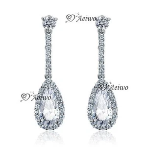 18K WHITE GOLD GF MADE WITH SWAROVSKI CRYSTAL WEDDING PARTY STUD LUXURY EARRINGS - Picture 1 of 1
