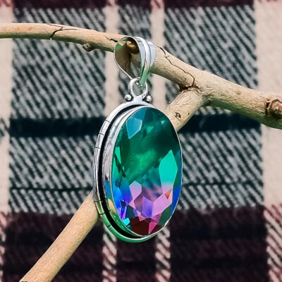 Natale Multi Tormalina Gemma 925 Argento Sterling Handmade Ciondolo 4.1cm - Immagine 1 di 3