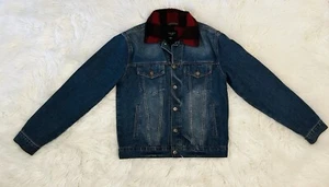 Chaqueta de mezclilla azul cuello sherpa a cuadros Triot Los Angeles para hombre talla mediana - Imagen 1 de 13