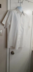 David Taylor XL  Cream Short Sleeve Button-down Shirt With Textured Stripes - Picture 1 of 4