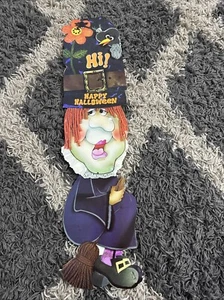 Vintage Halloween American Greetings Jointed Die Cut Witch On Broom Spider Crow - Picture 1 of 9