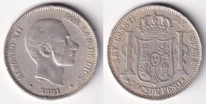 1881 ALFONSO XII 50 Centimos Spanish Philippine Silver Coin KM# 150, Stock - Z27 - Picture 1 of 4