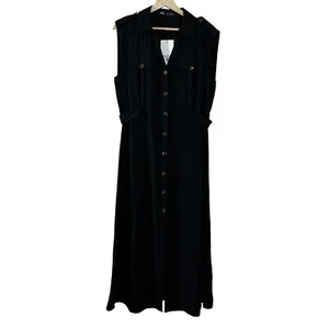 Zara Women's Dress Black Collard V Neck Button Down Buckle Midi Shirt Size M - Picture 1 of 10
