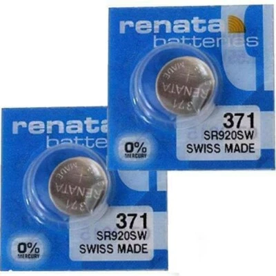 2 Renata 371 SR920SW Batteries Silver 1.55V Watch Swiss Made Exp 2026 Energy - Image 1 of 4
