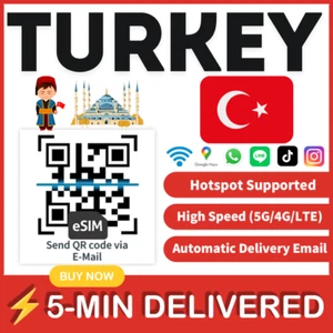 [eSIM] Turcja eSIM e-SIM karta podróżna karta SIM Tarjeta eSIM Data tylko 🛜A+ - Zdjęcie 1 z 8