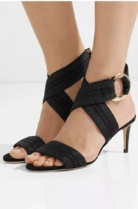 NUEVO EN CAJA SANDALIAS JIMMY CHOO NEGRAS BAILEY LONA CUERO ZAPATOS TALLA UK 6.5 PRECIO DE VENTA SUGERIDO POR EL FABRICANTE 550 £ - Imagen 1 de 11