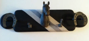 vintage HORSE BRIDLE RACK holder coat hook horseshoe metal equestrian room decor - Picture 1 of 6