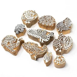 Indian Traditional Design Wooden Printing Blocks Stamps for Printing Set of 5 - Picture 1 of 4
