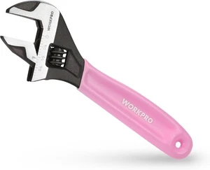 WORKPRO 6-Inch Pink Adjustable Wrench, Cr-V Steel, Wide Jaw Black Oxide Wrench, - Picture 1 of 3