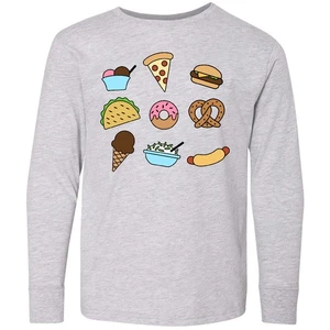Inktastic Food Truck Treats Youth Long Sleeve T-Shirt Pizza Hot Dog Ice Cream - Picture 1 of 3