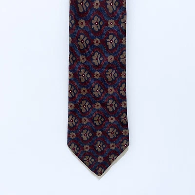 Vintage BURTON Tie Red Blue Floral Patterned Classic Mens Formal Made in UK - Image 1 of 4