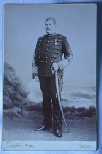 GRANDE PHOTO MILITAIRE-OFFICIER ARTILLERIE-ETAT MAJOR-PHOTO DELIE PARIS-TARBES - Picture 1 of 3