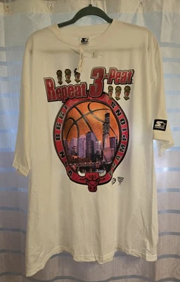Chicago Bulls 1998 Vintage Repeat 3-Peat NBA World Champs Starter T-Shirt XL NWT - Image 1 of 4