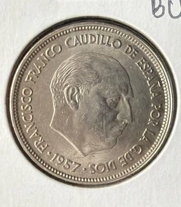 1957 Spanien 25 Peseten (69 im Stern) Stempelglanz Kupfer Nickel - 26,5 mm - KM#787 - Bild 1 von 4