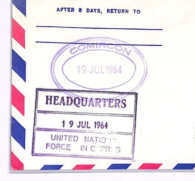Cubierta CHIPRUS CUARTEL GENERAL DE COMIRCON DE LA FUERZA DE LA U. UU. VA South Hill 1964 XH109 Foto 1 de 4