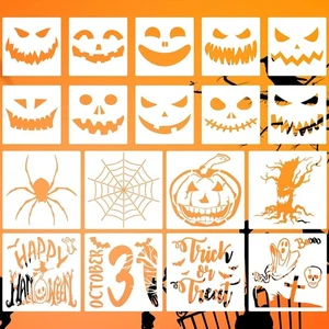 18 Pieces Halloween Stencils Reusable Plastic 15x15cm, 20x20cm - Picture 1 of 7