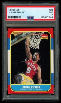 Fleer #31 1986 Julius Erving Philadelphia 76ers Salón de la fama PSA 7 casi nuevo (65927) Foto 1 de 2