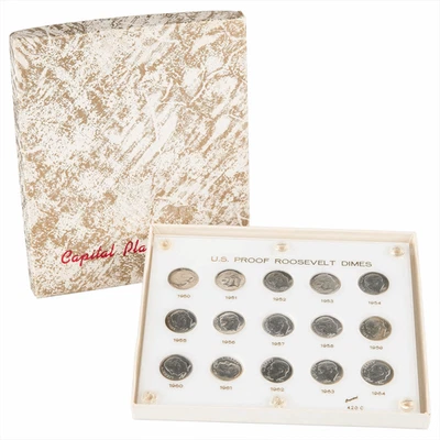 Набор пластиковых десятицентовиков с изображением Рузвельта 1950-1964 гг. чеканка пруф 10C - Изображение 1 из 3