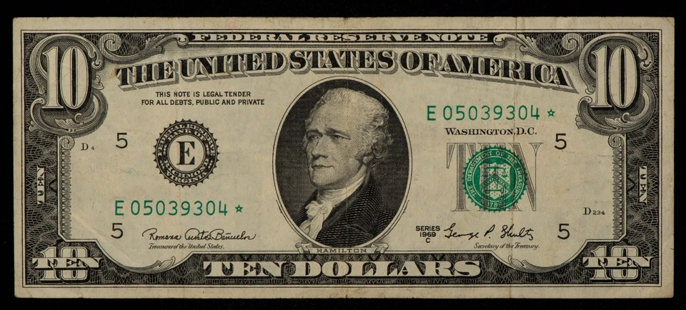 FR 2021-E* $10 1969 C Federal Reserve Note US - Star Note - SKU-CA1365 - Image 1 of 2