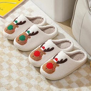Christmas Shoes Women Men Winter Slippers Elk Cozy Bedroom Slipper Slip House - Picture 1 of 14