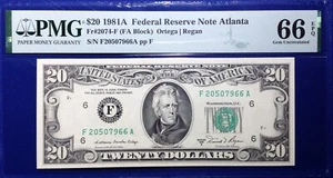 1981A $20 Federal Reserve Note Fr-2074-F Atlanta PMG66 Gem EPQ - Picture 1 of 4