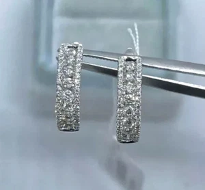 2.00Ct Round Cut Lab-Created Huggie Hoop Earrings Women's 14K White Gold Plated - Picture 1 of 9