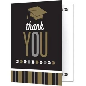 Glitzy Grad Fold Over Thank You Cards Paper 8 Pack Graduation Party Decoration - Picture 1 of 1
