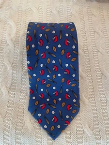 JOS A BANK The Miracle Collection Sports Mania Blue Silk Mens Tie - Picture 1 of 4