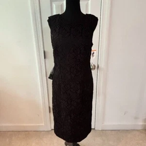 JS Collections Theodora Sheath Midi Sleeveless Dress Black Palm Lace - S 8 - NWT - Picture 1 of 13