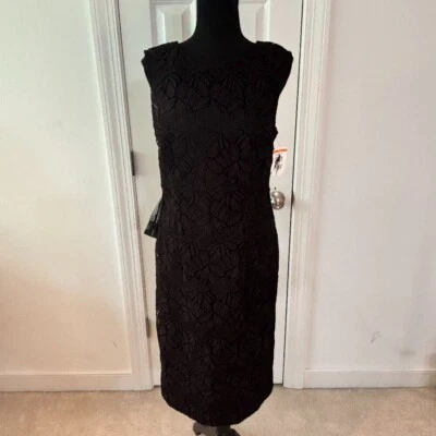 JS Collections Theodora Sheath Midi Sleeveless Dress Black Palm Lace - S 8 - NWT - Image 1 of 4